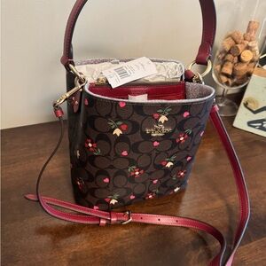 Coach Cherry Print Shoulder Bag - Black and Red